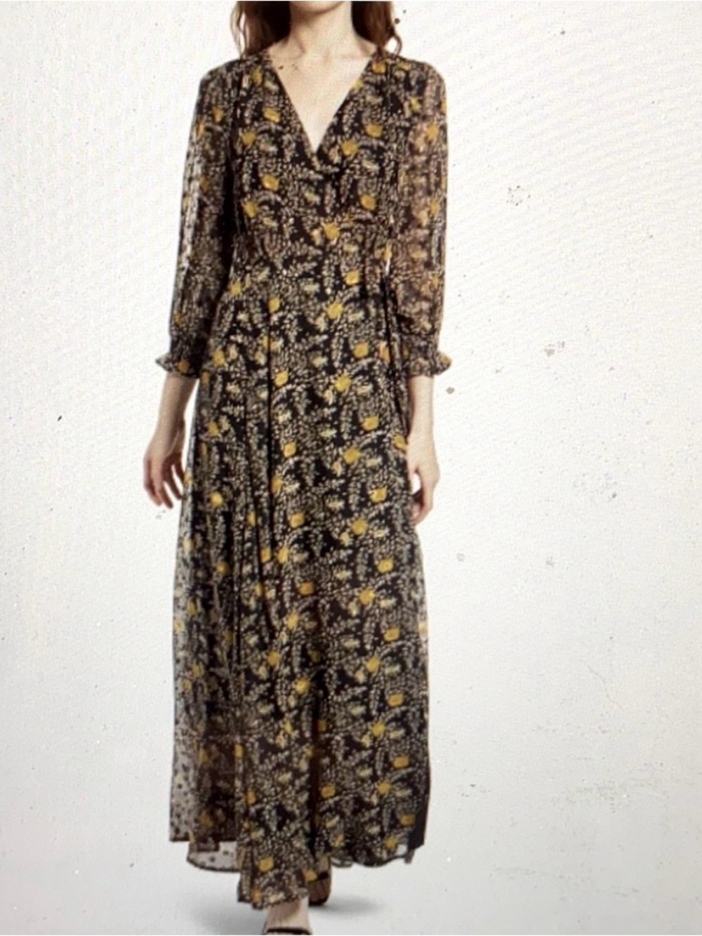 Lulus Floral Wrap Meet Me There Black Maxi Dress NEW